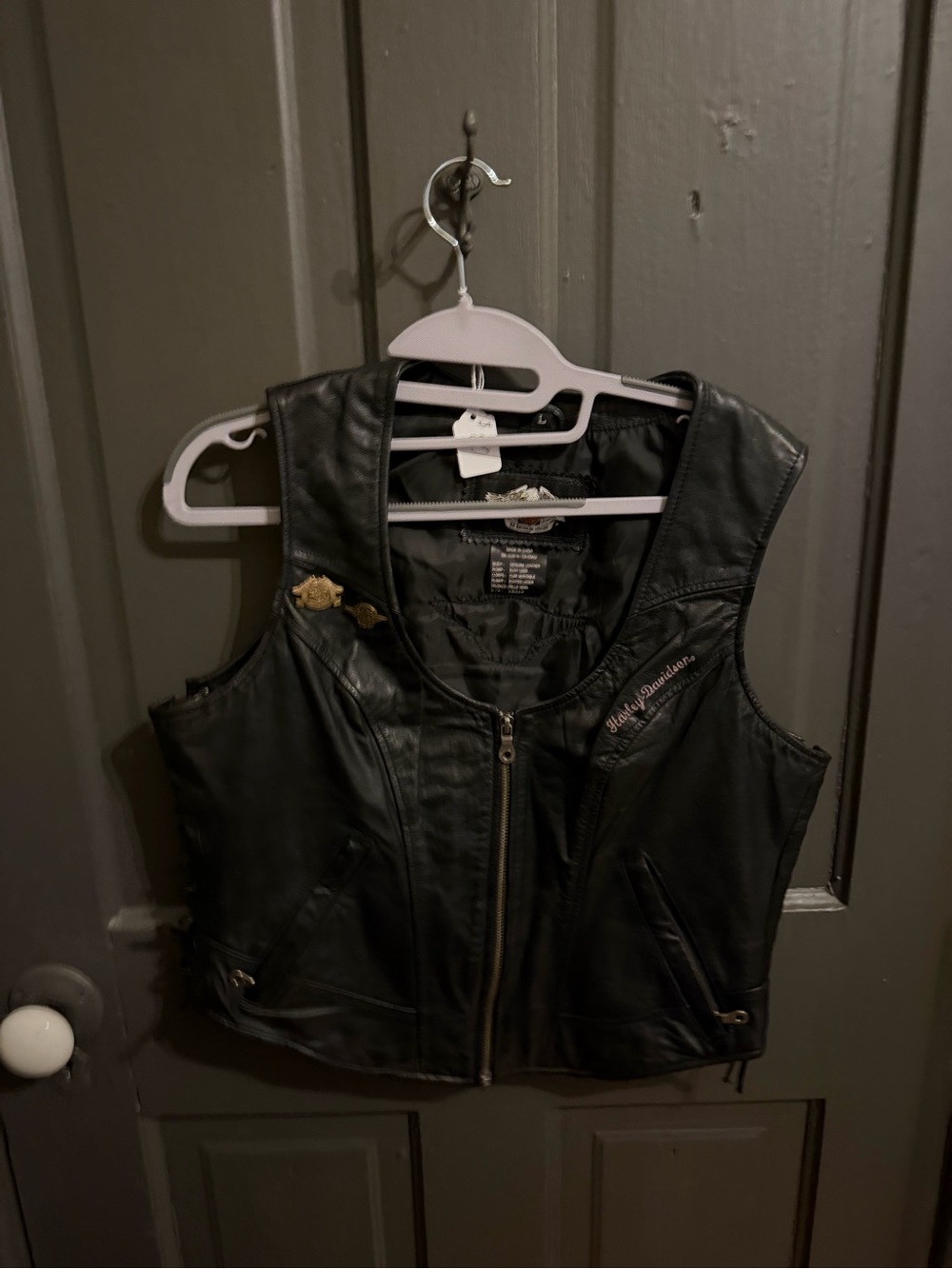 Harley-Davidson Black Leather Women’s Zip Vest with Embroidered Logo